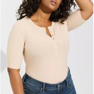 Super Soft Rib Henley Elbow Sleeve Tee